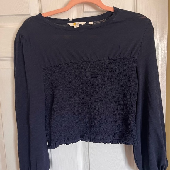 Boden Smocked Blue Crop Blouse - Picture 1 of 3